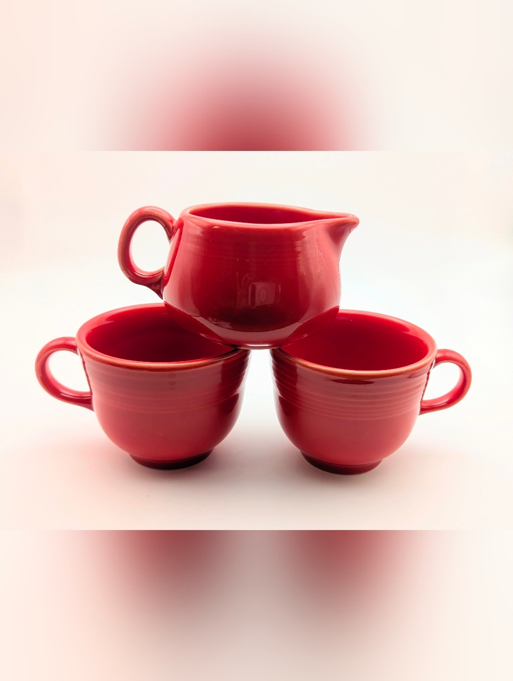 Fiesta Ware (Scarlet?)  Creamer and Matching 2-Cup Set; Exc. Pre-owned Condition
